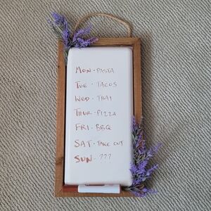Wooden Framed Metal Whiteboard with Lavender Accents
